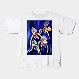 Watercolor Lady Slipper Botanical Illustration Kids T-Shirt